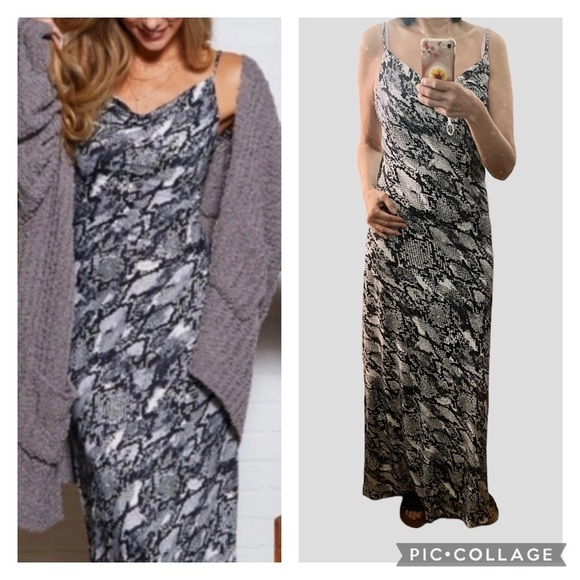 Small Maxi Cowl Neckline Spaghetti Strap Printed Slip Dress BNWT - Picture 1 of 9